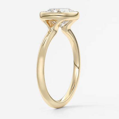 Custom made véda east-west cushion bezel engagement ring | lab diamond or moissanite –