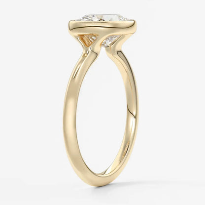 Custom made véda east-west cushion bezel engagement ring | lab diamond or moissanite –