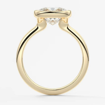 Custom made véda east-west cushion bezel engagement ring | lab diamond or moissanite –