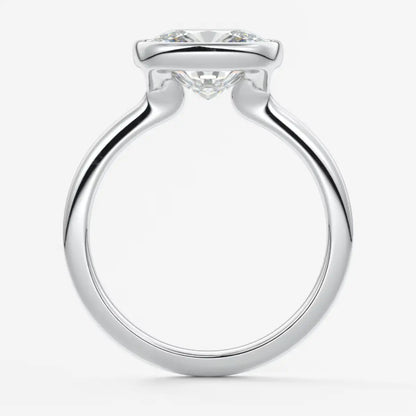 Custom made véda east-west cushion bezel engagement ring | lab diamond or moissanite –