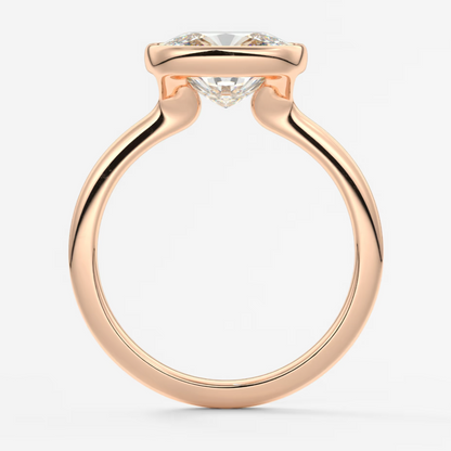 Custom made véda east-west cushion bezel engagement ring | lab diamond or moissanite –