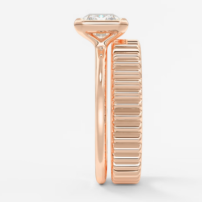 Custom made véda east-west radiant bezel engagement ring | lab diamond or moissanite –