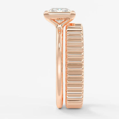 Custom made véda east-west radiant bezel engagement ring | lab diamond or moissanite –