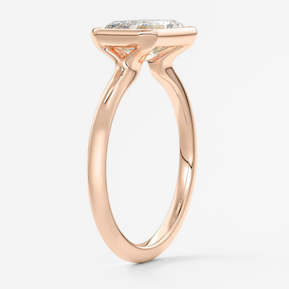 Custom made véda east-west radiant bezel engagement ring | lab diamond or moissanite –