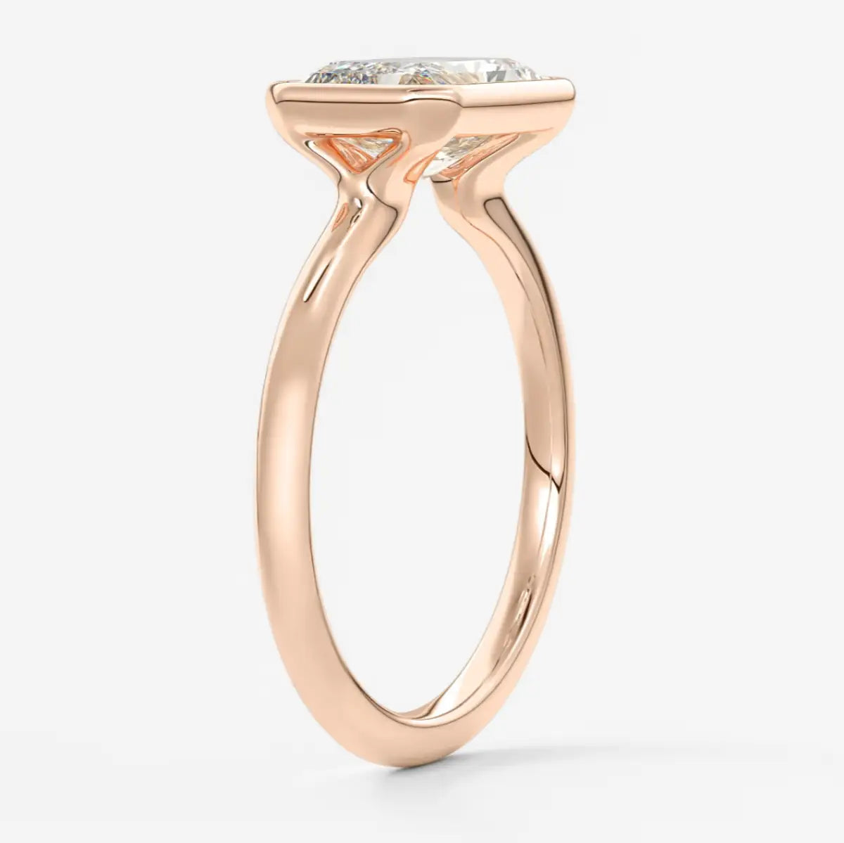 Custom made véda east-west radiant bezel engagement ring | lab diamond or moissanite –