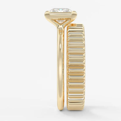 Custom made véda east-west radiant bezel engagement ring | lab diamond or moissanite –