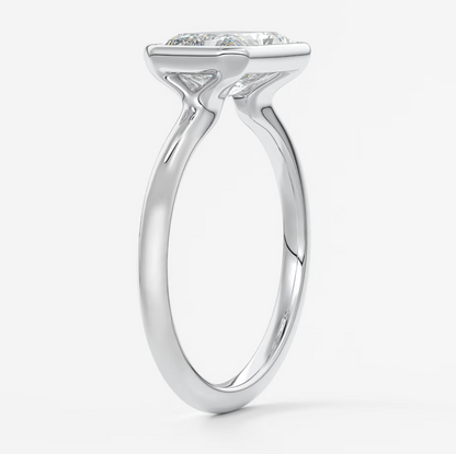 Custom made véda east-west radiant bezel engagement ring | lab diamond or moissanite –