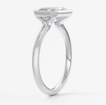 Custom made véda east-west radiant bezel engagement ring | lab diamond or moissanite –