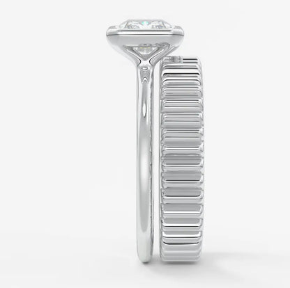 Custom made véda east-west radiant bezel engagement ring | lab diamond or moissanite –