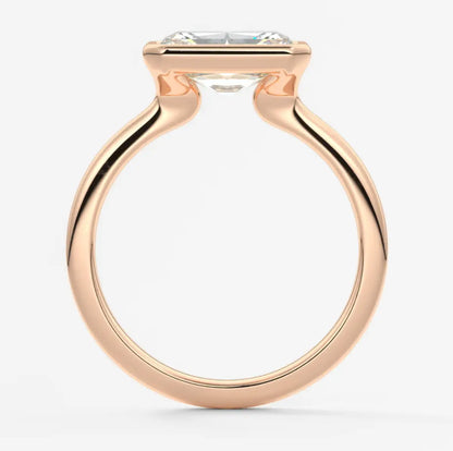 Custom made véda east-west radiant bezel engagement ring | lab diamond or moissanite –