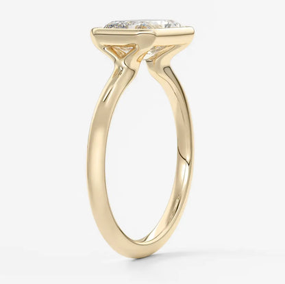 Custom made véda east-west radiant bezel engagement ring | lab diamond or moissanite –