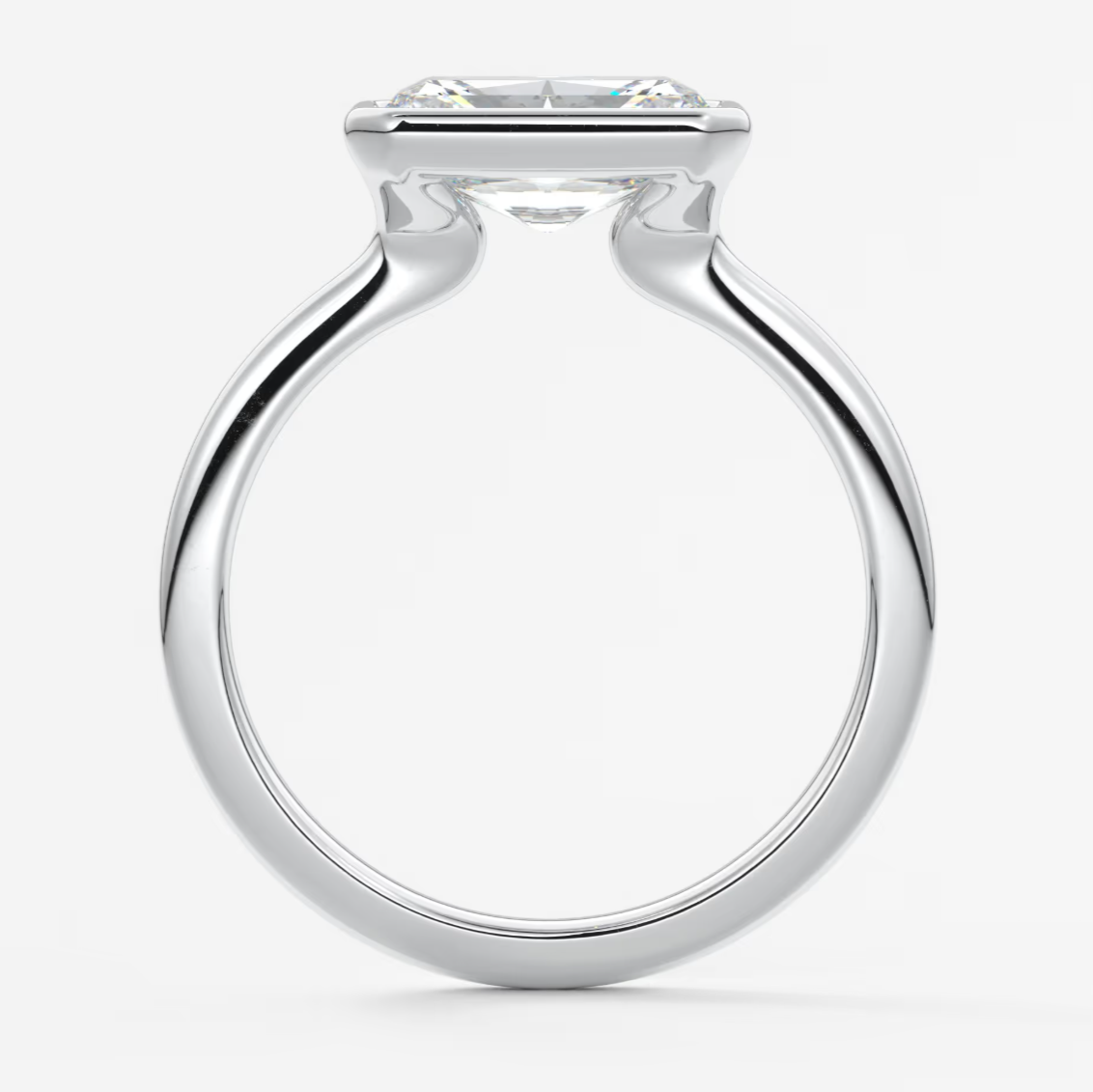 Custom made véda east-west radiant bezel engagement ring | lab diamond or moissanite –