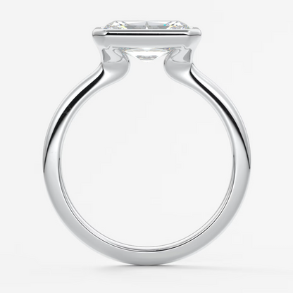 Custom made véda east-west radiant bezel engagement ring | lab diamond or moissanite –