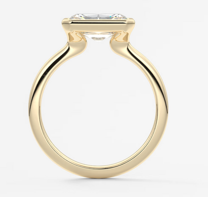Custom made véda east-west radiant bezel engagement ring | lab diamond or moissanite –
