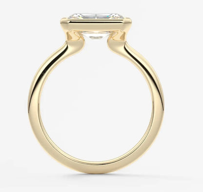 Custom made véda east-west radiant bezel engagement ring | lab diamond or moissanite –