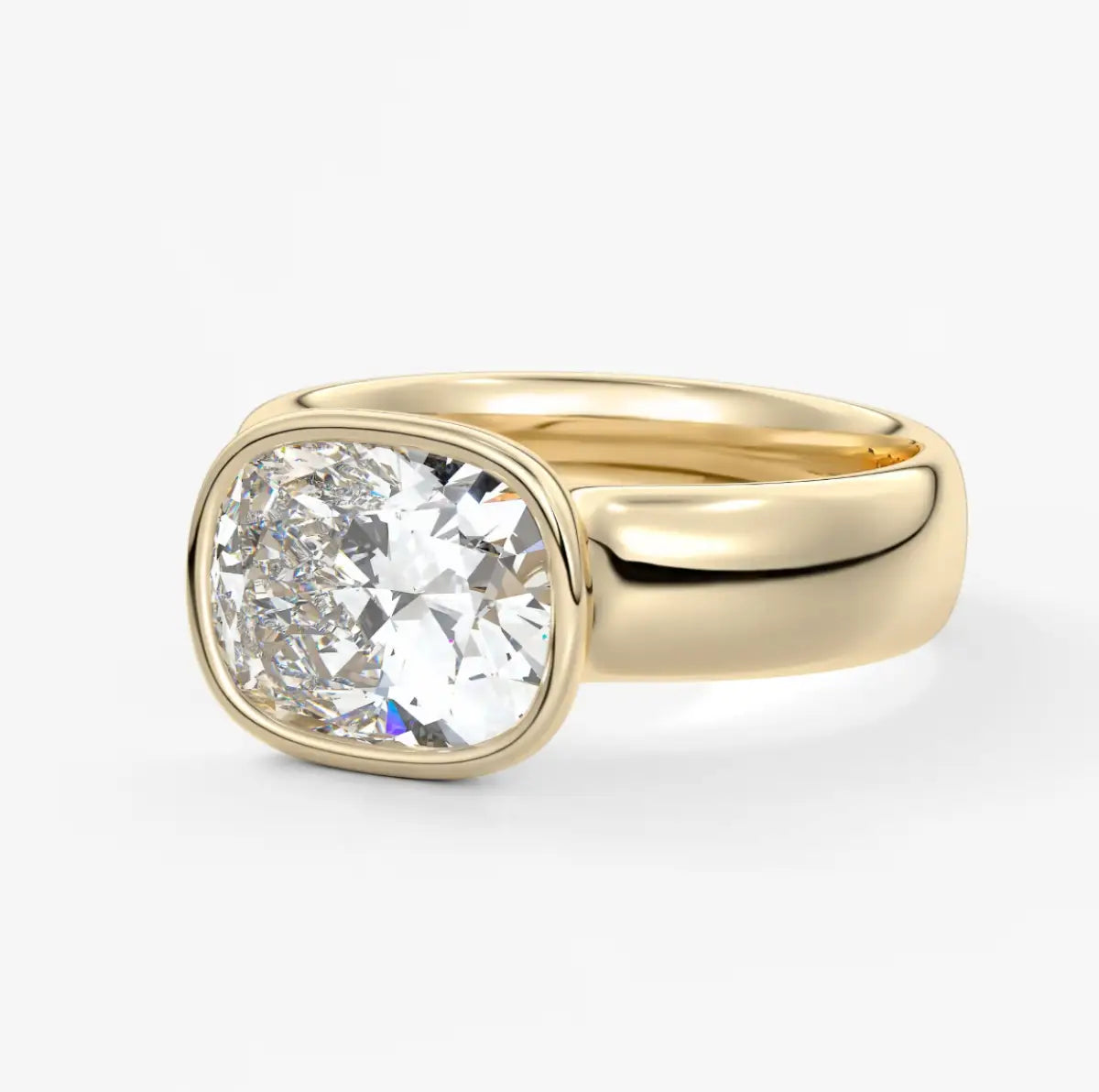 Custom made véda grande elongated cushion east-west bezel ring | diamond lab