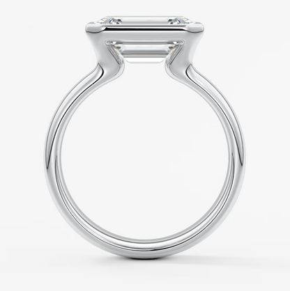 Custom made véda grande east-west emerald bezel ring | wide band | diamond lab