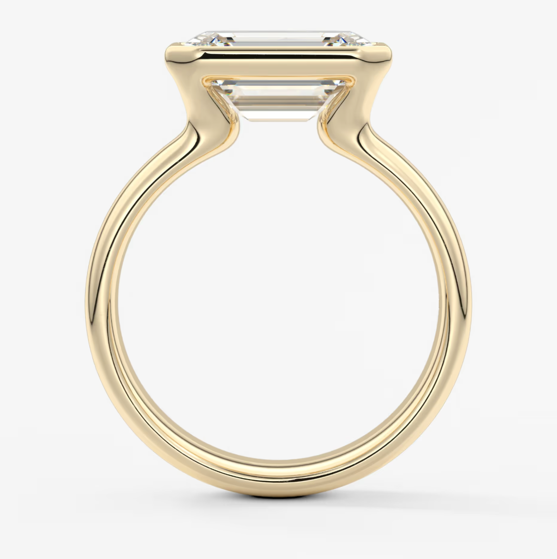 Custom made véda grande east-west emerald bezel ring | wide band | diamond lab