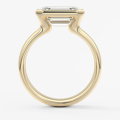 Custom made véda grande east-west emerald bezel ring | wide band | diamond lab