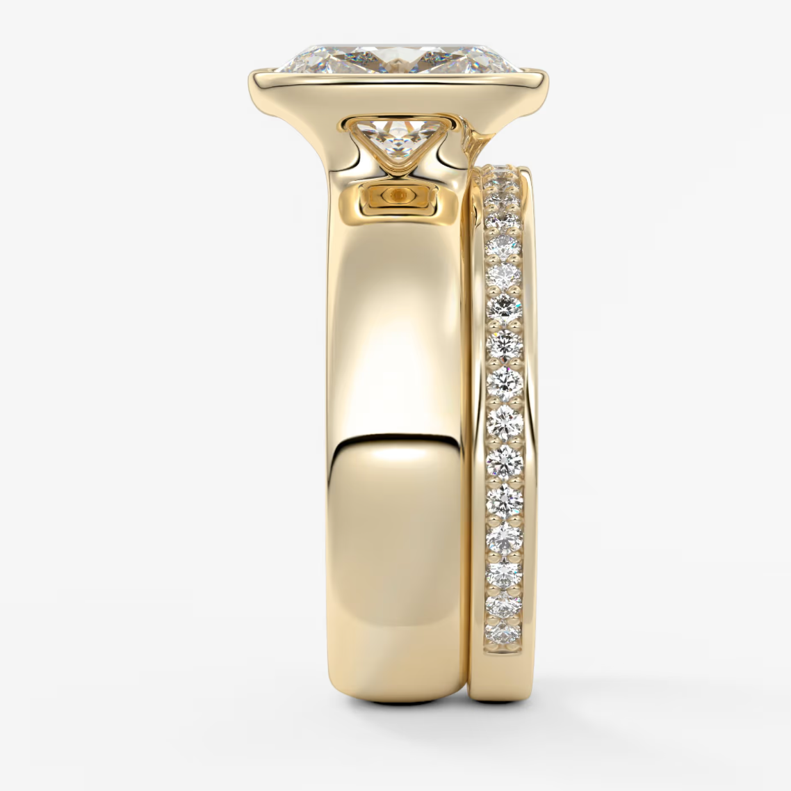 Custom made véda grande elongated cushion bezel ring | wide band | diamond lab