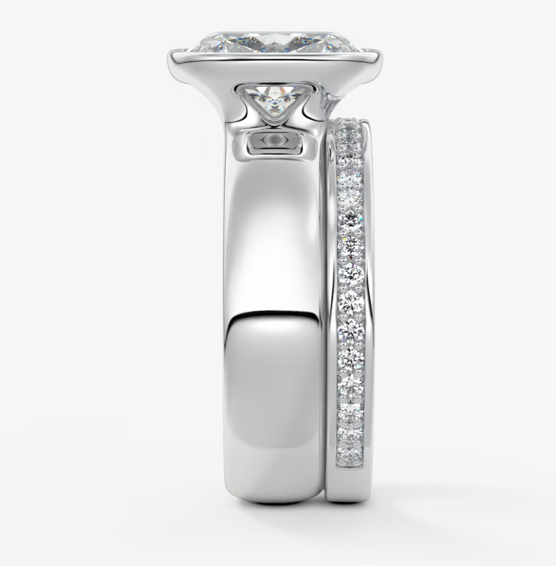 Custom made véda grande elongated cushion bezel ring | wide band | diamond lab