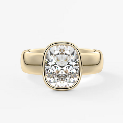 Custom made véda grande elongated cushion bezel ring | wide band | diamond lab