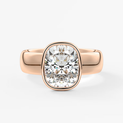 Custom made véda grande elongated cushion bezel ring | wide band | diamond lab