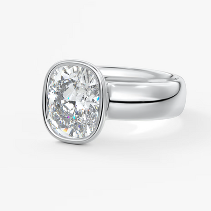 Custom made véda grande elongated cushion bezel ring | wide band | diamond lab