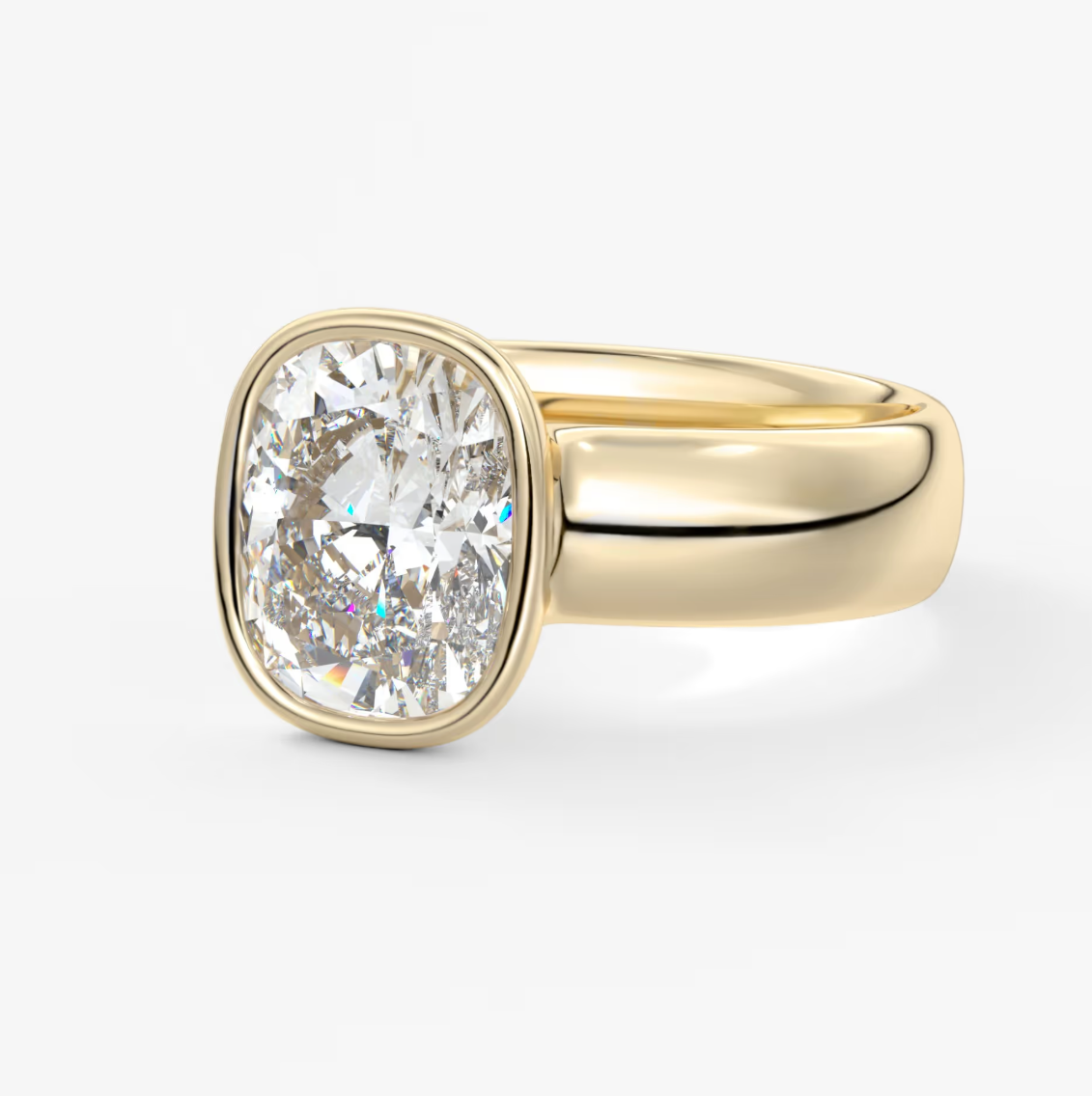 Custom made véda grande elongated cushion bezel ring | wide band | diamond lab