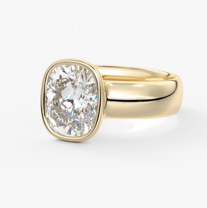 Custom made véda grande elongated cushion bezel ring | wide band | diamond lab