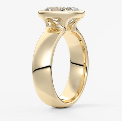 Custom made véda grande elongated cushion bezel ring | wide band | diamond lab