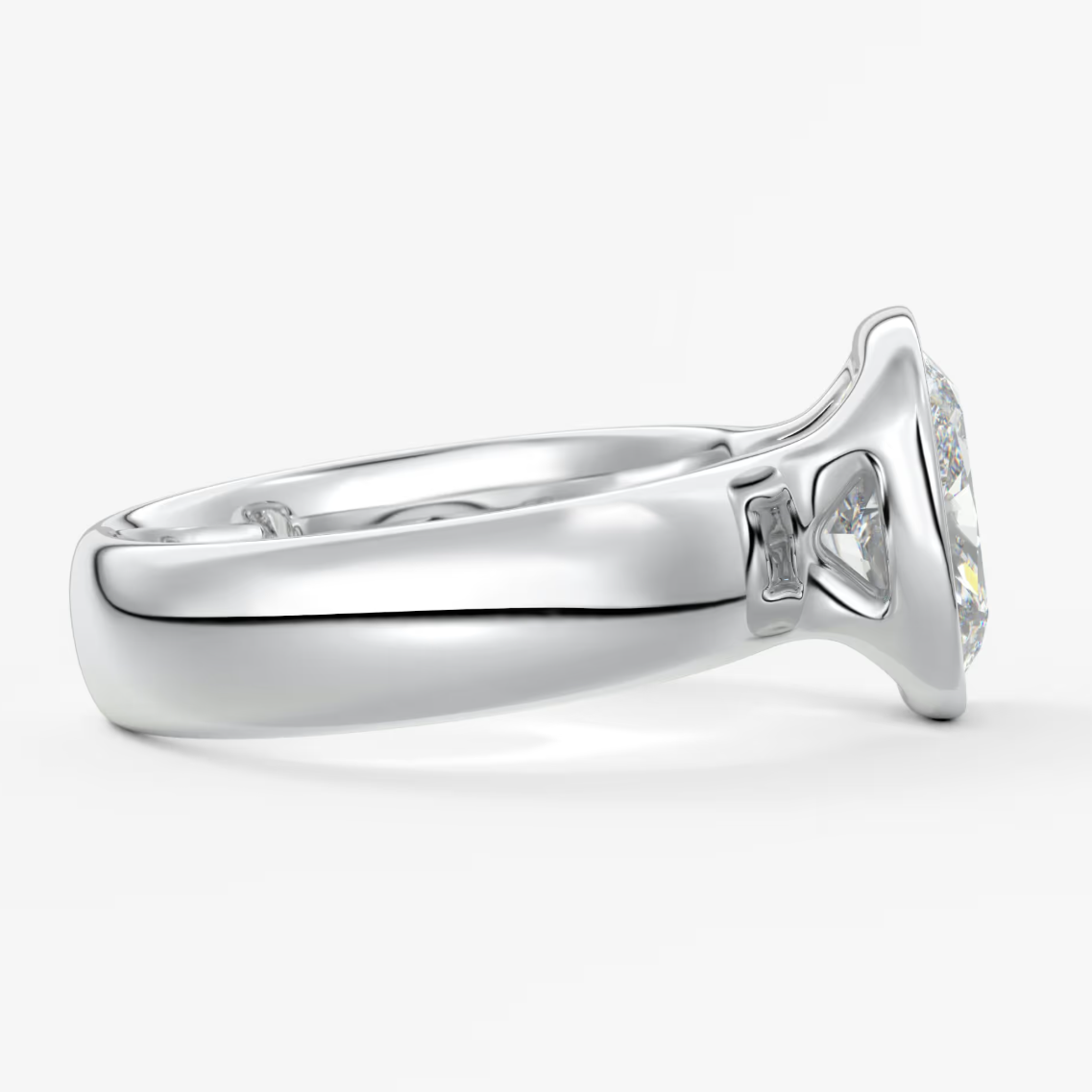 Custom made véda grande elongated cushion bezel ring | wide band | diamond lab