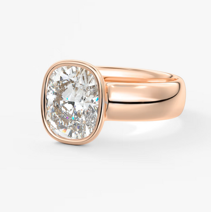 Custom made véda grande elongated cushion bezel ring | wide band | diamond lab