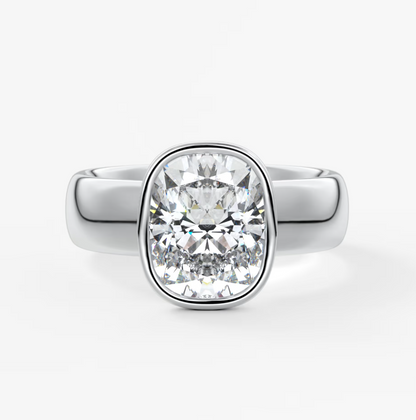 Custom made véda grande elongated cushion bezel ring | wide band | diamond lab