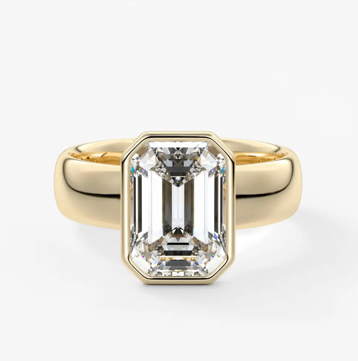 Custom made véda grande emerald bezel engagement ring | wide band | diamond lab