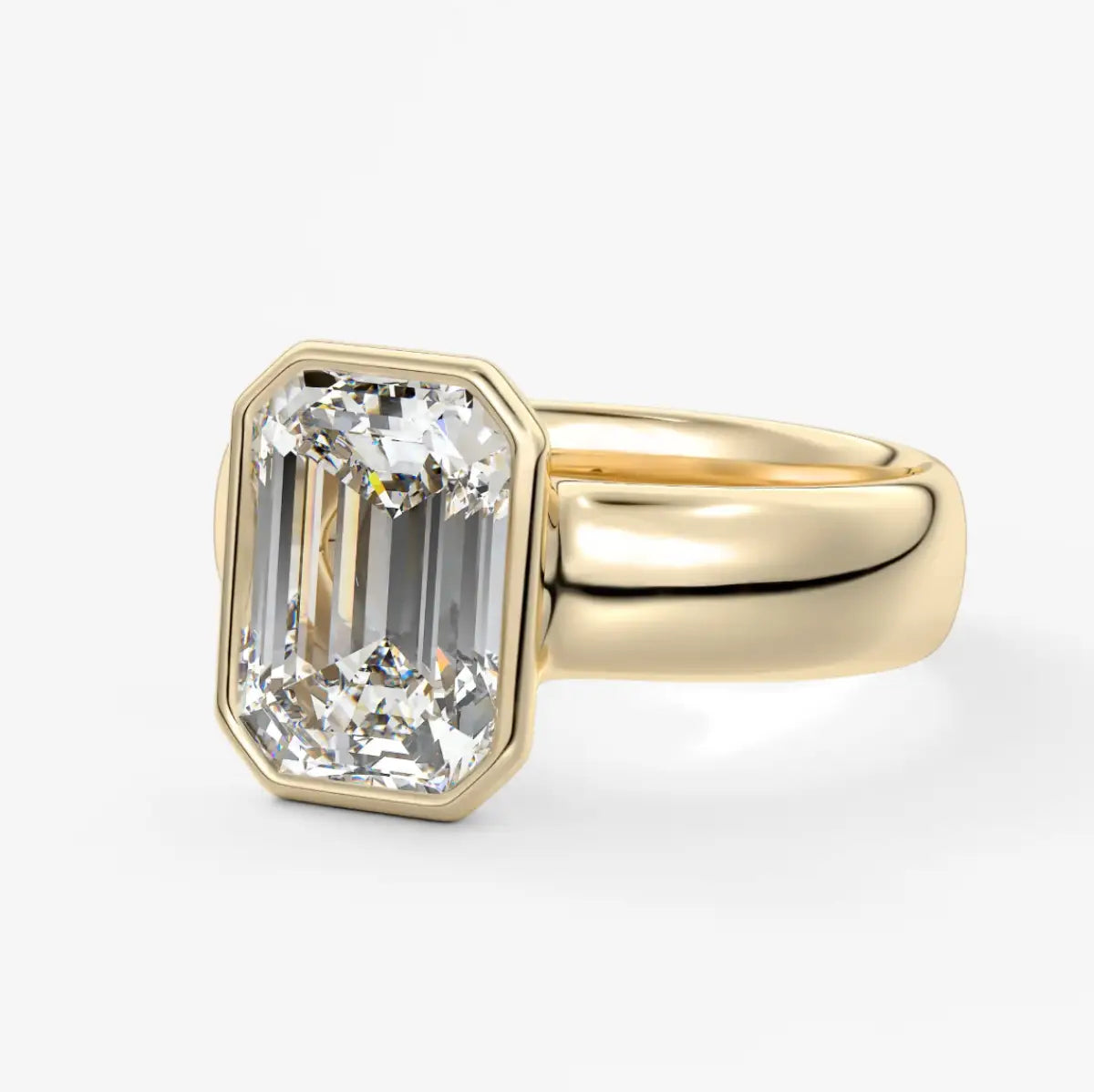 Custom made véda grande emerald bezel engagement ring | wide band | diamond lab