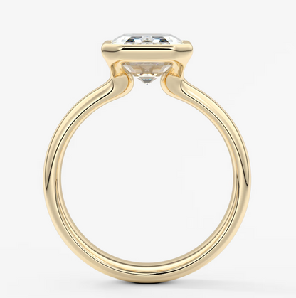 Custom made véda grande emerald bezel engagement ring | wide band | diamond lab