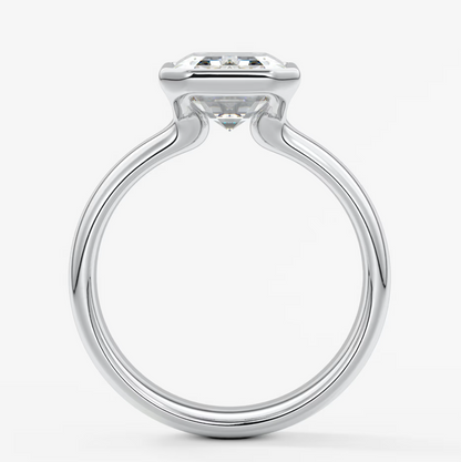 Custom made véda grande emerald bezel engagement ring | wide band | diamond lab