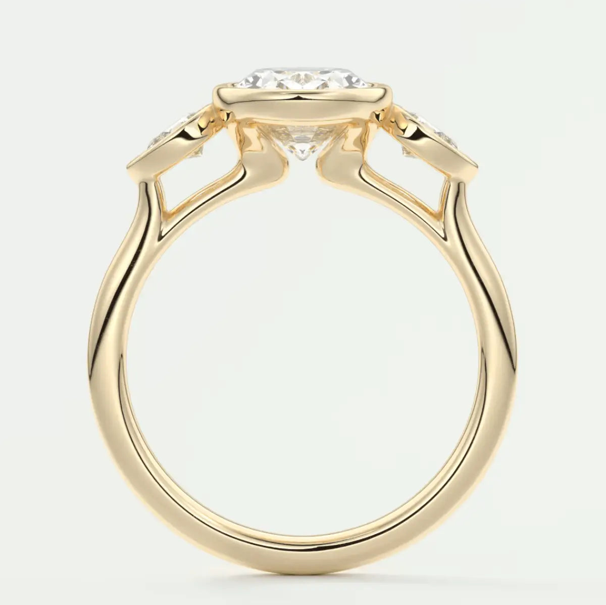 18k yellow gold engagement ring with a marquise-cut diamond.