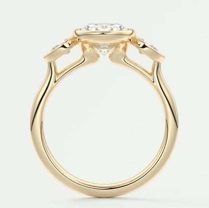 18k yellow gold engagement ring with a marquise-cut diamond.