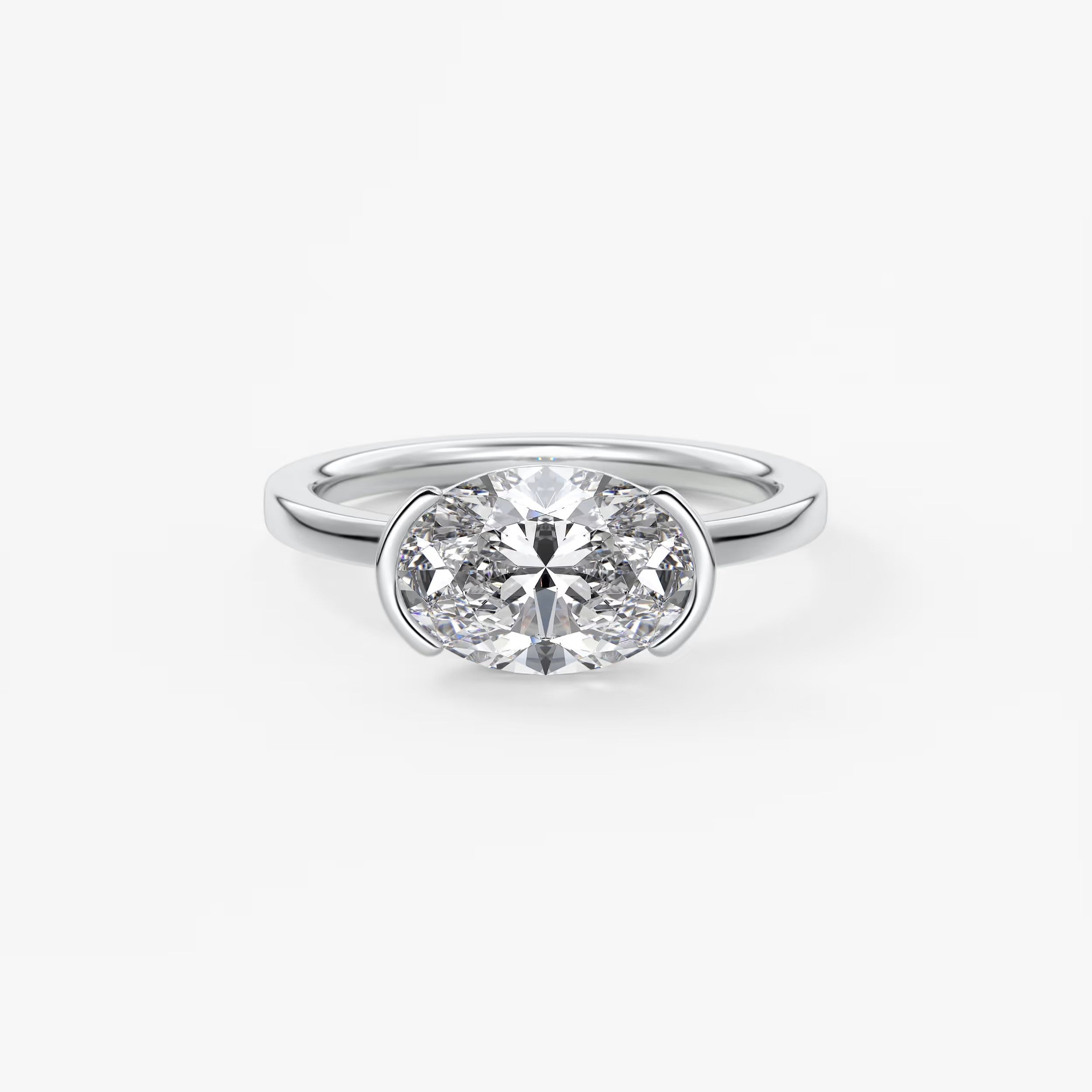 Alosta Oval East-West Half Bezel Engagement Ring – Lab Diamond or Moissanite