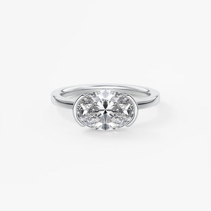 Alosta Oval East-West Half Bezel Engagement Ring – Lab Diamond or Moissanite