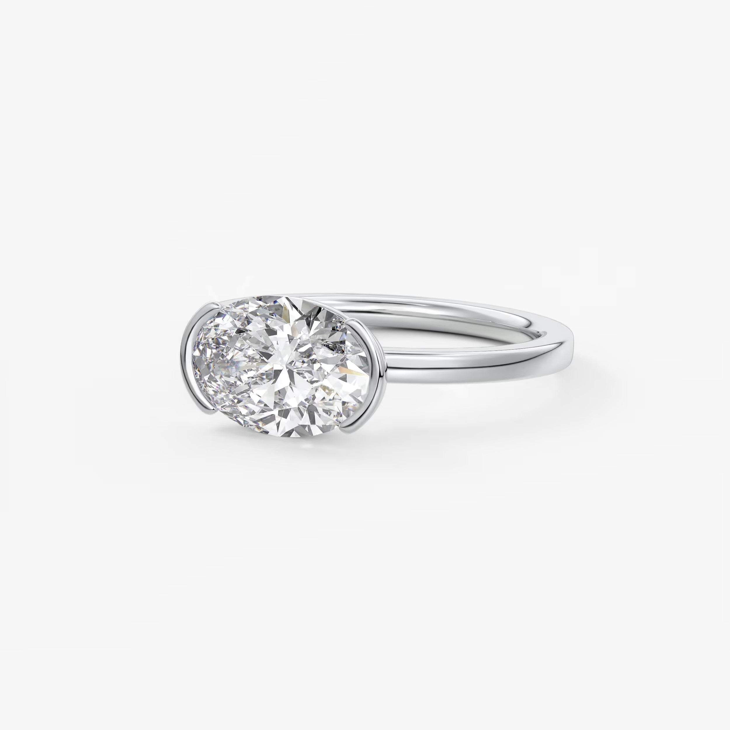 Alosta Oval East-West Half Bezel Engagement Ring – Lab Diamond or Moissanite