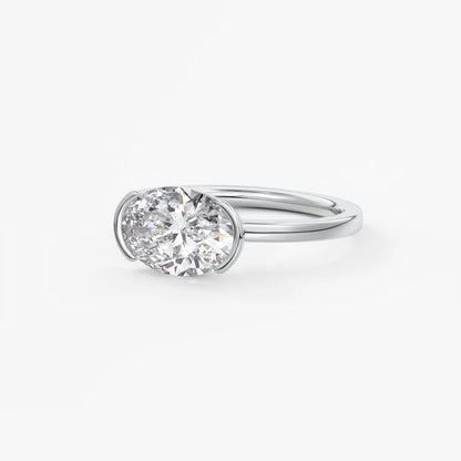 Alosta Oval East-West Half Bezel Engagement Ring – Lab Diamond or Moissanite