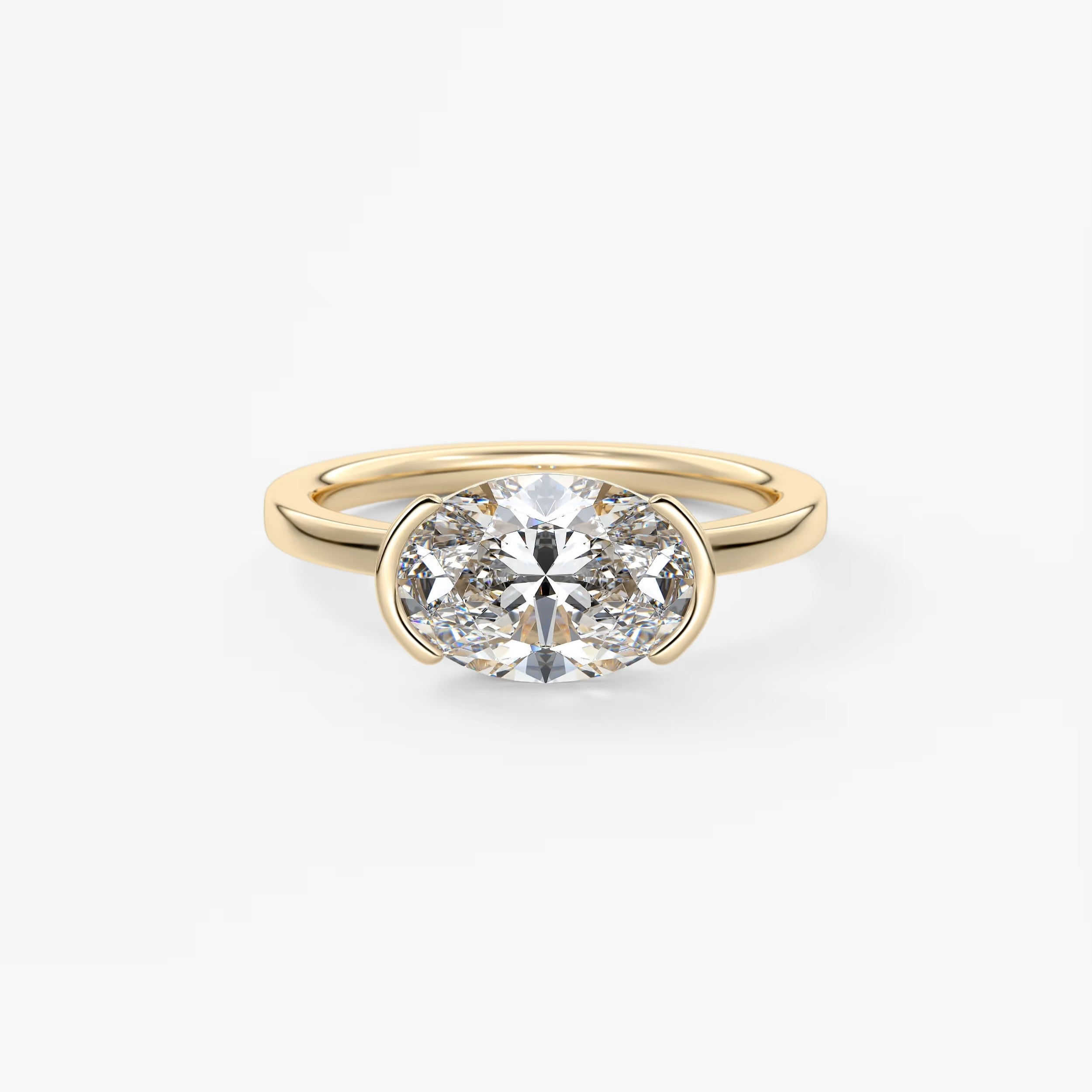 Alosta Oval East-West Half Bezel Engagement Ring – Lab Diamond or Moissanite