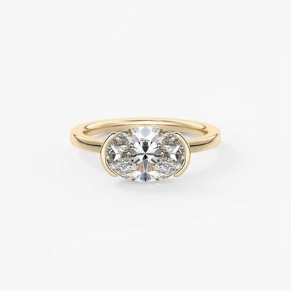 Alosta Oval East-West Half Bezel Engagement Ring – Lab Diamond or Moissanite