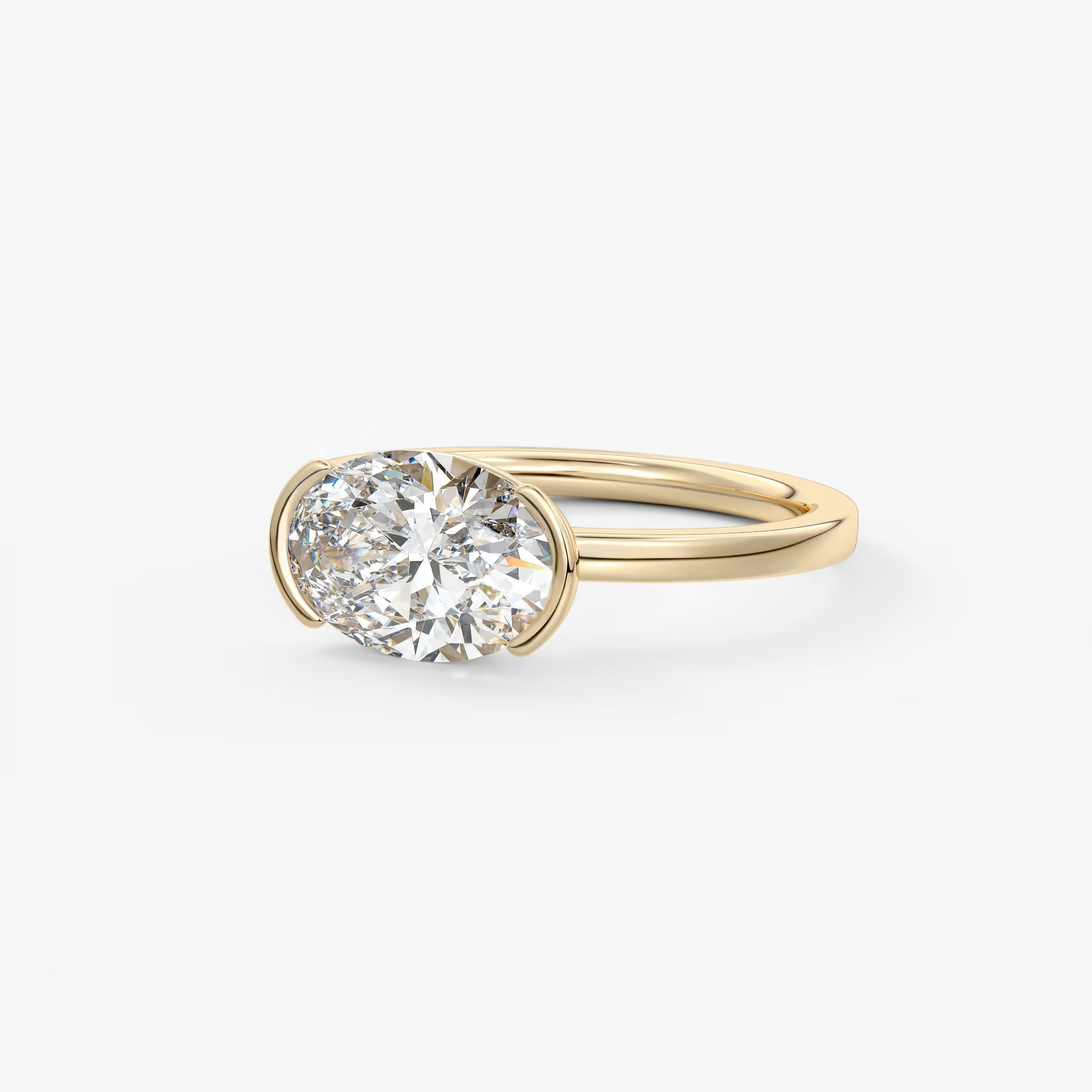 Alosta Oval East-West Half Bezel Engagement Ring – Lab Diamond or Moissanite